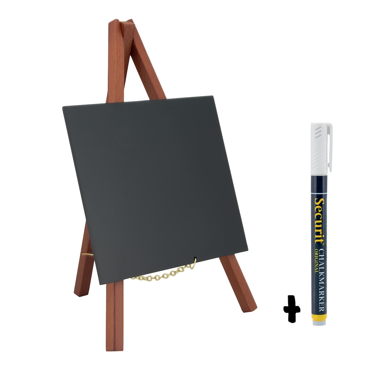 Securit® Mini Tafelkrijtbord op Ezel - Hout met Mahonie Gelakte Afwerking - Inclusief Krijtstift