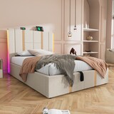 thumbnail of Merax Polsterbett USB Type C Ladefunktion APP-Control LED Einzelbett 90×200 Stauraumbetten Bettgestell, Lattenrost aus Holz, Beige Leinen