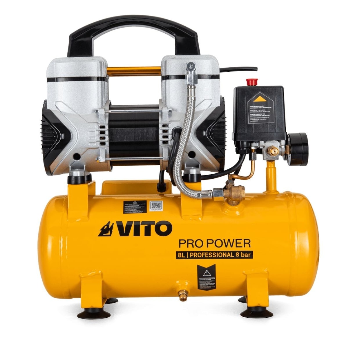 Compressor de ar silencioso 8L isento de óleo 8 bar 1,5 HP / 1,1 kW Inflador elétrico portátil carro VITO