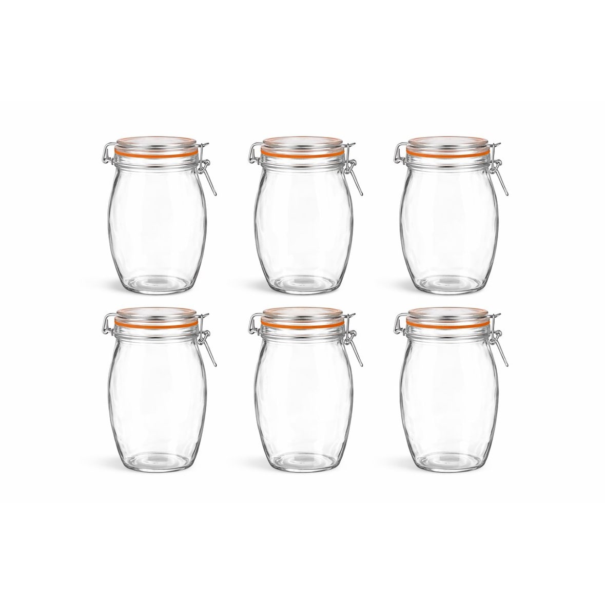 Set van 6 Bolvormige Glazen Weckpotten 1300 ml