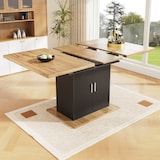 thumbnail of Ausziehbarer Esstisch 110x70x76 cm Schwarz mit Stauraum und gewellter Schranktür, Teleskopplatte bis 140 cm, verstellbare Regale