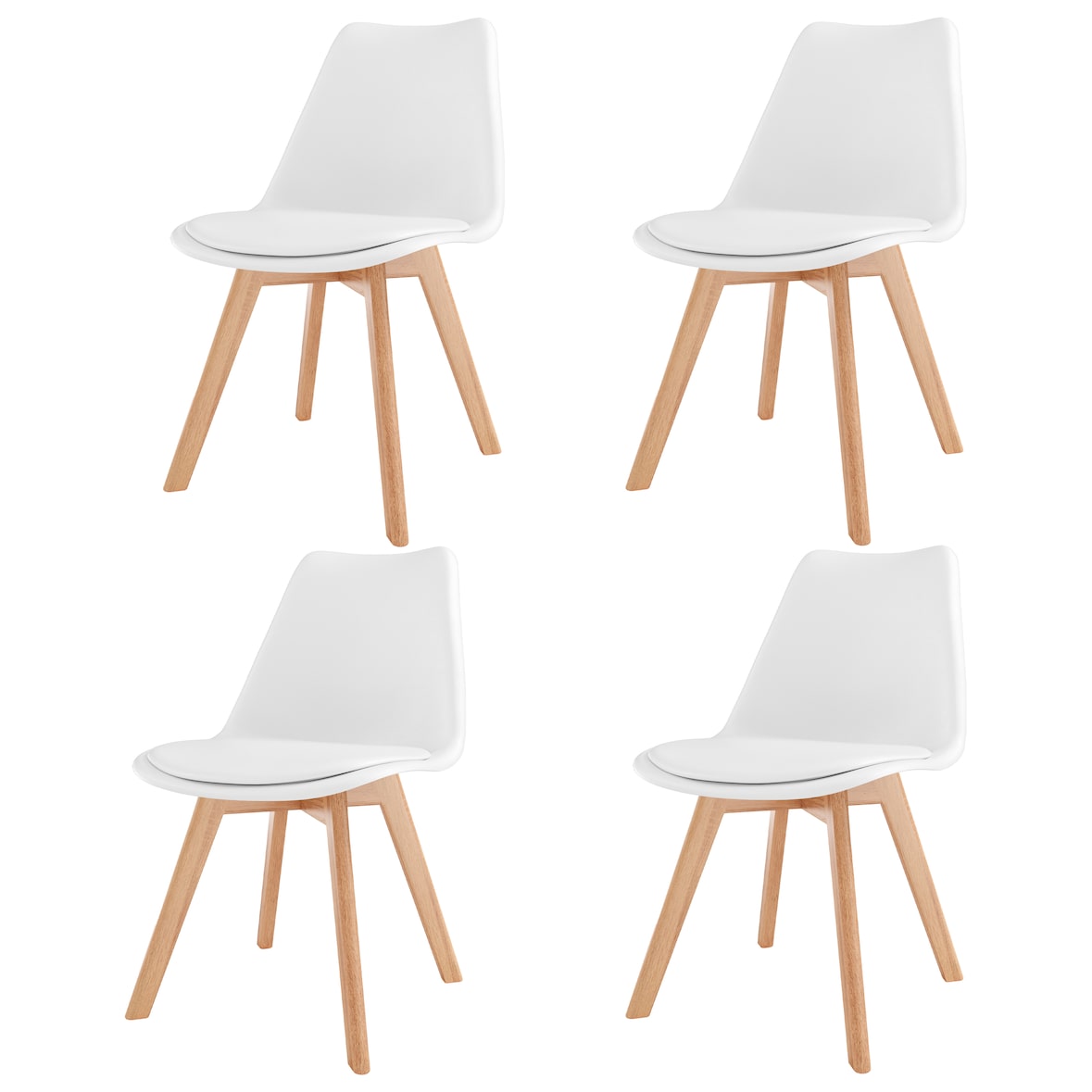 Set Di 4 Sedie Per Sala Da Pranzo Ufficio Con Gambe Faggio Legno Massello Massiccio Stile Nordico Scandinavo Seduta Imbottita Soggiorno Sala Bianco