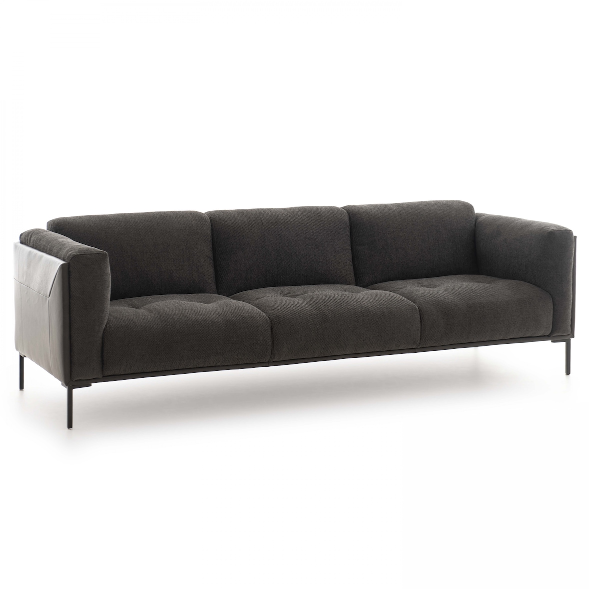 Großes 4-Sitzer Bi-Material-Sofa schwarz