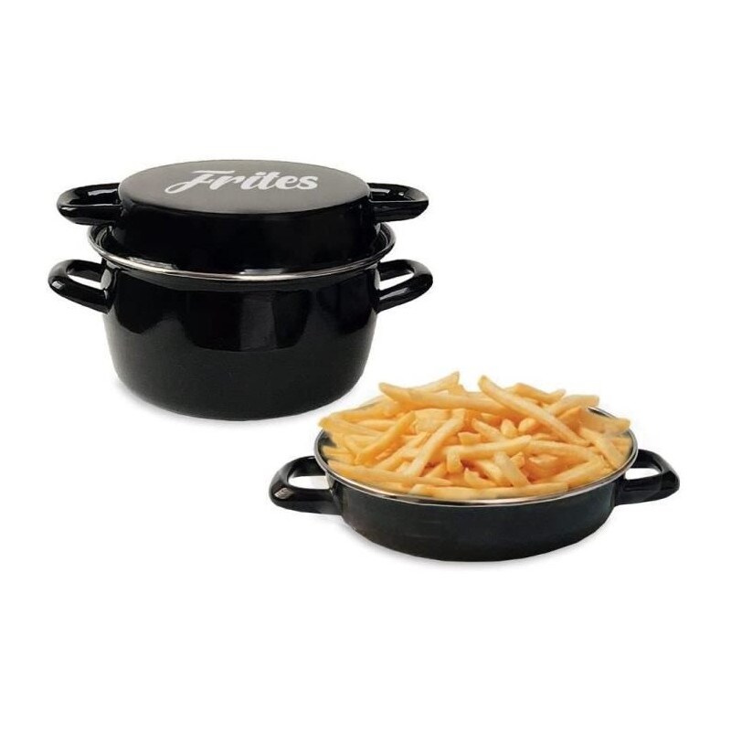 Friteuse émail 26 Cm Noire Avec Panier Et Couvercle Verre