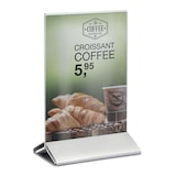 thumbnail of Securit® verwijderbare dubbelzijdige acryl tafeldisplay met roestvrijstalen voet-A6