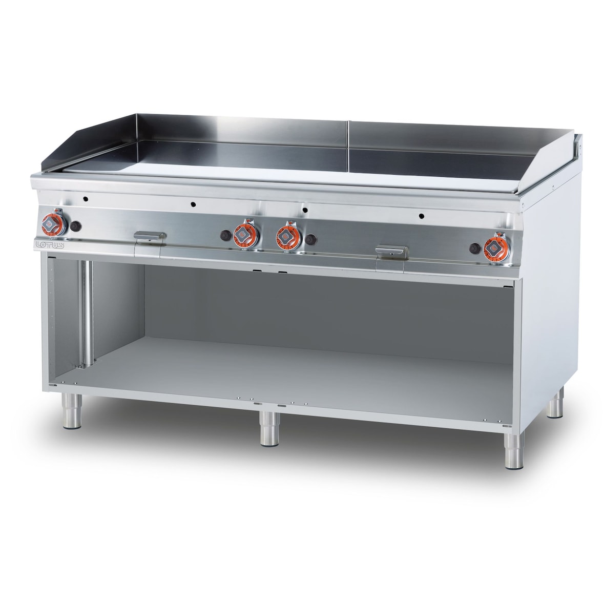 Fry top gas liscio 4 zone di cottura. Struttura in acciaio Inox. Misure 160x90 h90 cm. Modello FTL-916G