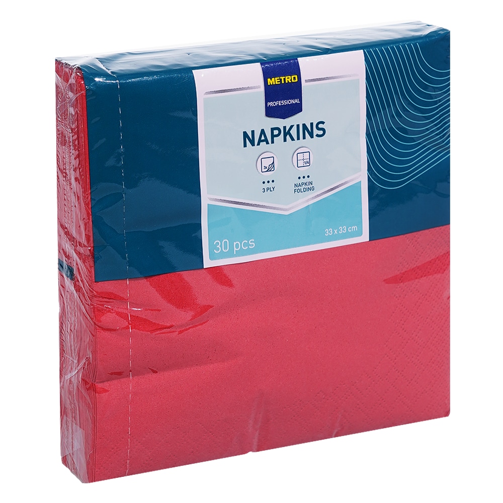 METRO Professional Servietten, 33 x 33 cm, 1/4 Falz, 3 lagig, rot, 4 x 30 (120 Stück)