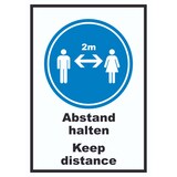 thumbnail of Abstand halten Keep distance Symbol und Text Schild A2 Rückseite selbstklebend