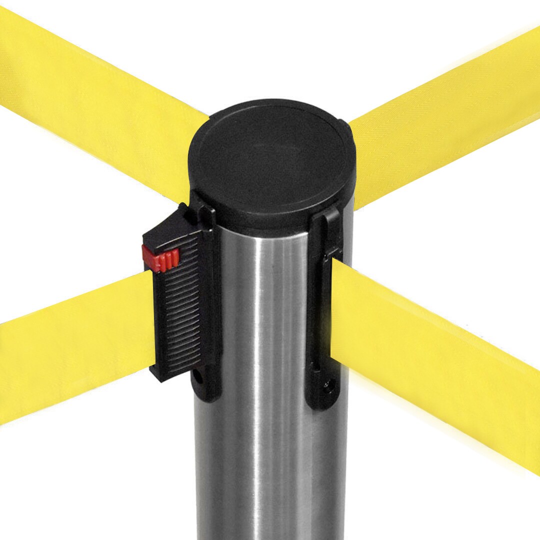 Danieli|Colonnina Segnapercorso con Nastro 3 metri| finitura Acciaio Spazzolato, base piatta Antinciampo |Transenna con Nastro Finitura Giallo