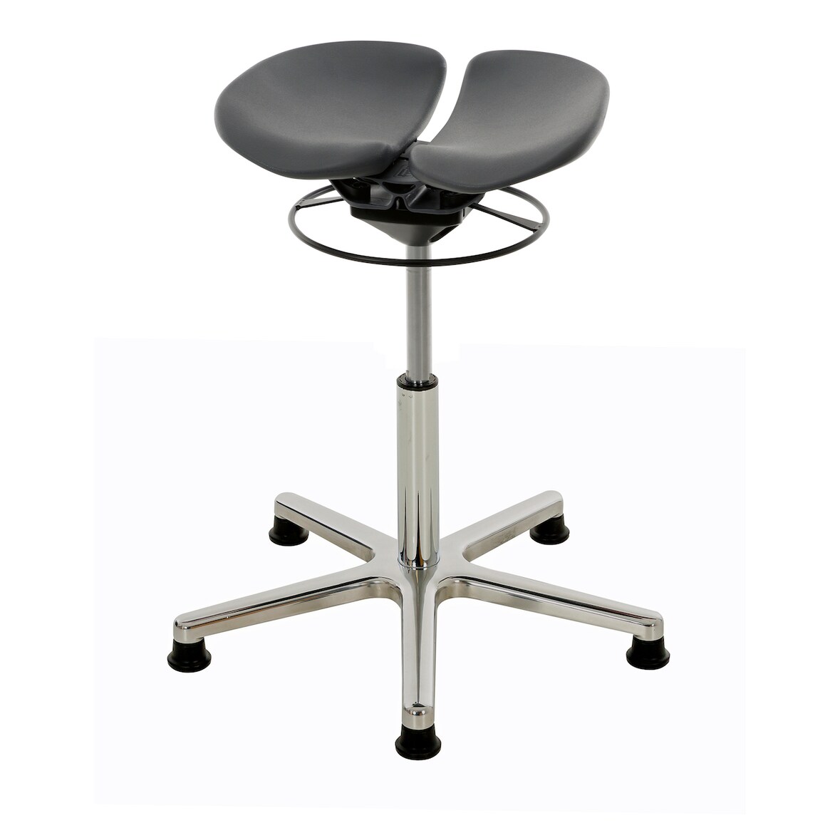 PROREGAL Zweiteiliger Hocker Kansas | Sitzhöhe 50-68cm | Ø 61cm | Tragfähigkeit 110kg | Aluminium-Fußkreuz mit Gleiter | Silber/Schiefergrau