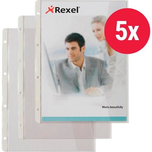 Hetzel Prospekthüllen  DIN A4 Genarbt Transparent 140 Mikron PVC (Polyvinylchlorid) Öffnung rechts 4 Löcher 5 Stück