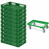 thumbnail of 10 Euroboxen / Bäckerkiste, LxBxH 600x400x90 mm, grün + Transportroller