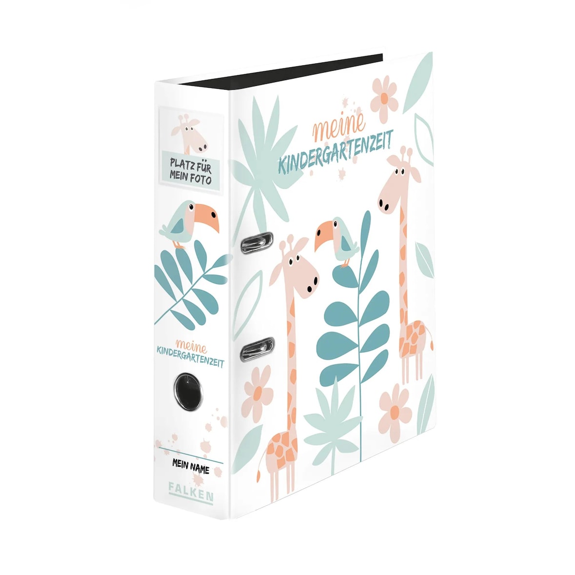 Falken 22001184 Kindergarten-Motivordner Dschungel DIN A4, Rückenbreite 8cm, schwarzer Innenspiegel, Griffloch - Motiv