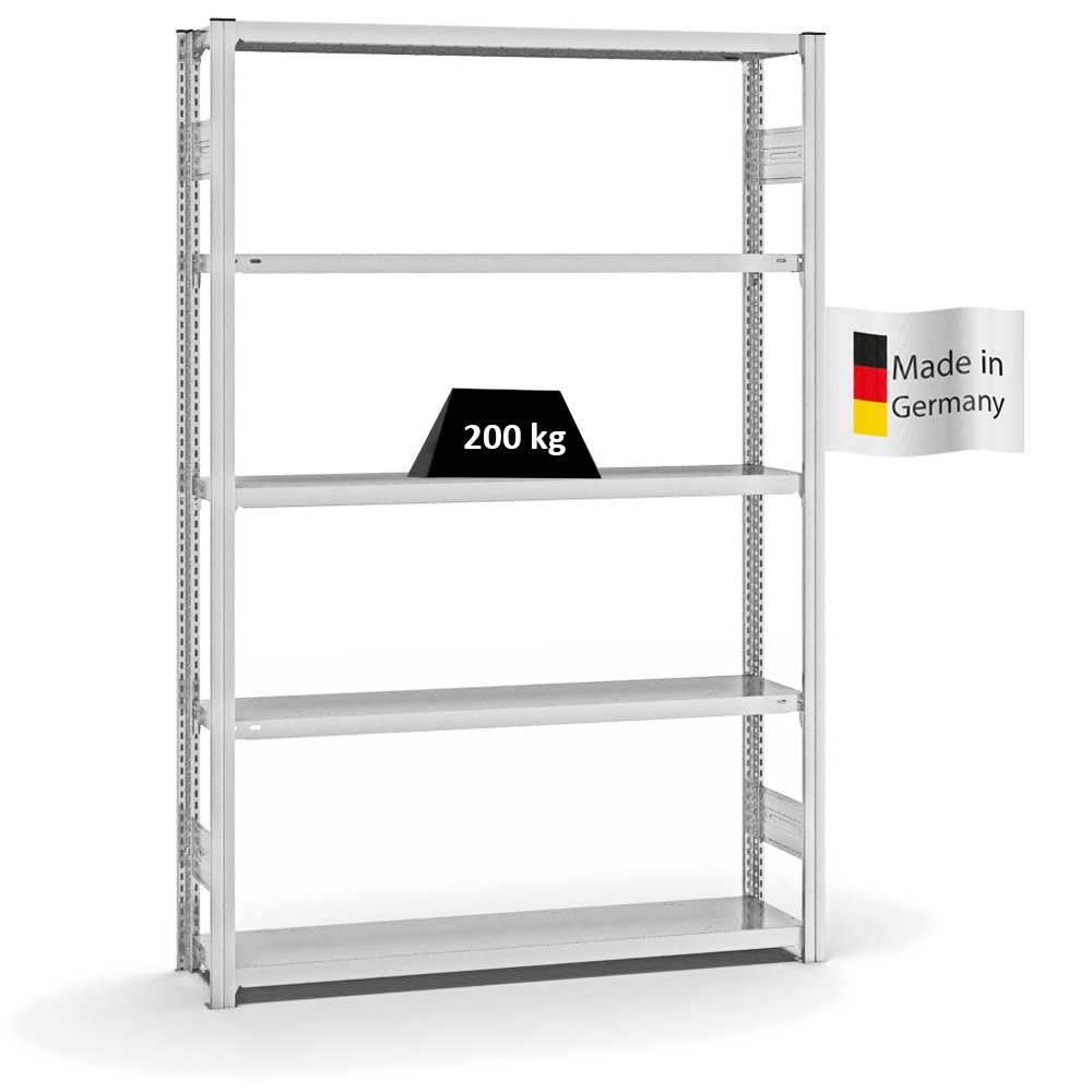 PROREGAL Fachbodenregal Stecksystem | Grundregal | HxBxT 200x130x30cm | 5 Ebenen | Fachlast 200 kg | Beidseitig nutzbar | Lichtgrau