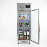 thumbnail of Romux® Kühlschrank mit 1 Türen Glastüren 68 cm mit Umluftkühlung | Gastro Kühlschrank aus Edelstahl mit 600 L Kapazität - 3 Einlegeböden und 270 W