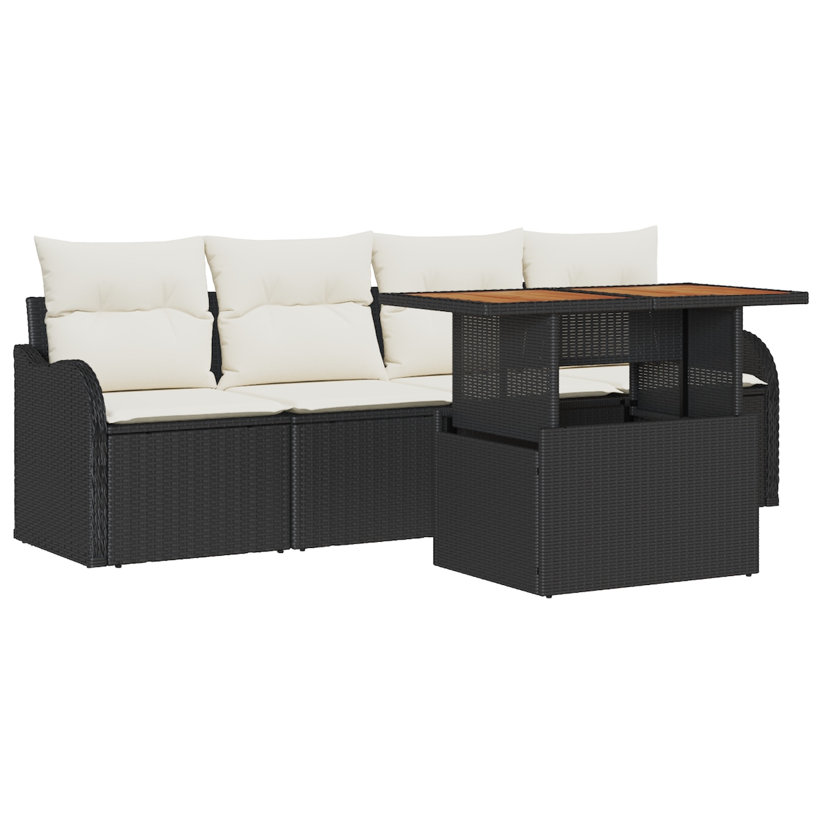 vidaXL 5-teiliges Garten-Sofa-Set mit Kissen Schwarz Poly Rattan Akazie