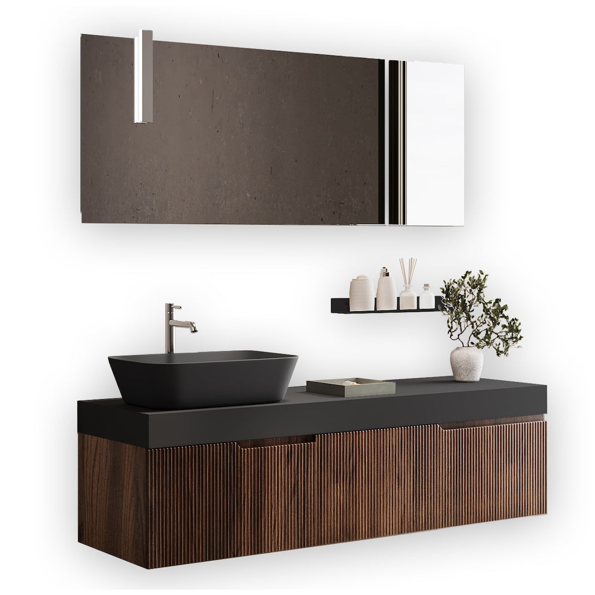 AQA Design Composizione da bagno in MDF 7 pezzi VENERE rovere rio cm. L.160 P.45 H.190 MPVE56-ANT-RR