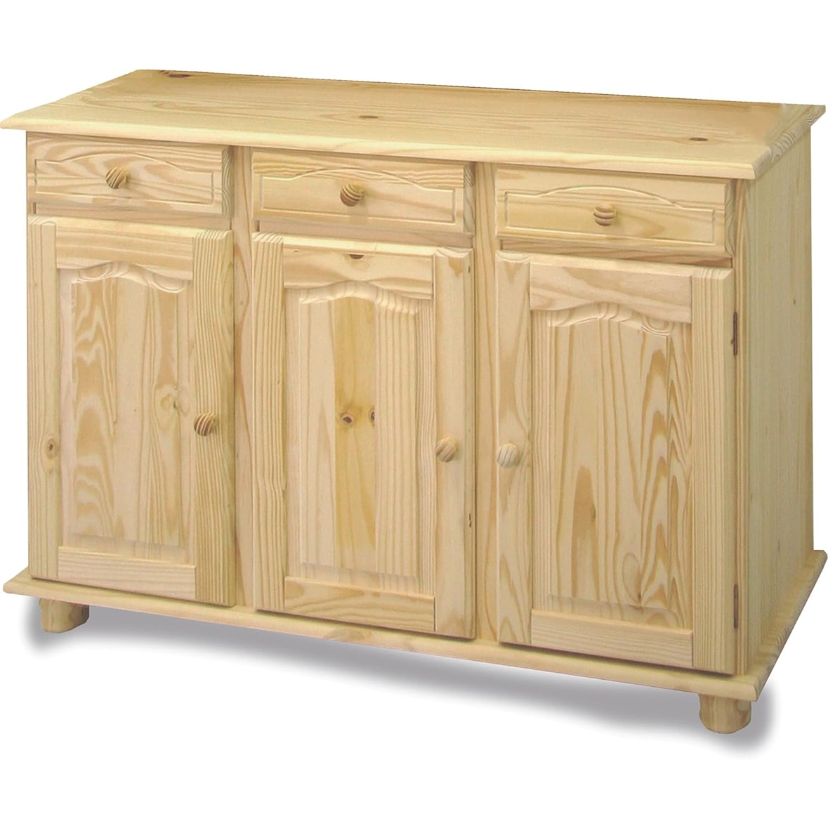 Aparador de tres puertas y tres cajones medidas: 86x130x42 cm (altoxanchoxfondo), acabados sin barnizar