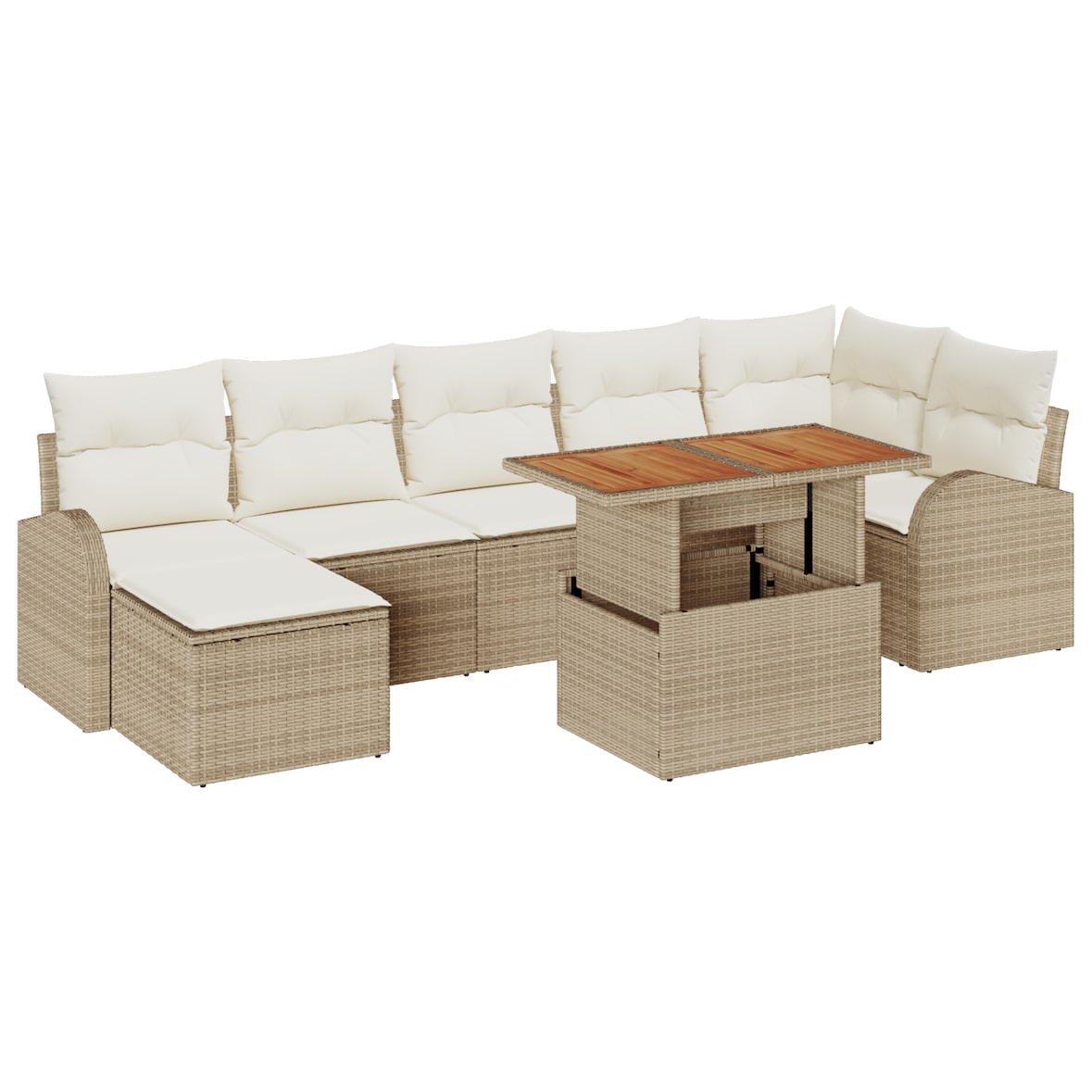 vidaXL 8-teiliges Garten-Esszimmer-Set mit Kissen Beige Poly Rattan Akazie
