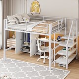 thumbnail of Hochbett 140x200 mit Kleiderschrank, Regalen, Schreibtisch und Ablageleiter, Weiß – Multifunktionales Bett für zimmer