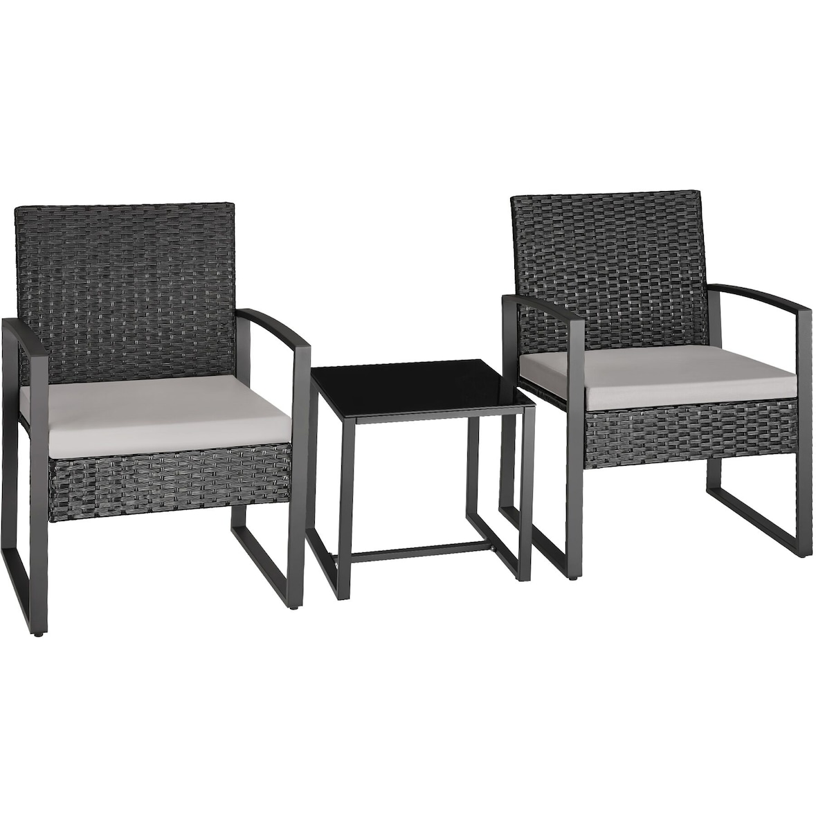 tectake Ensemble de salon de jardin en rotin Granada avec table pour 2 personnes Noir - gris clair/noir - 404994