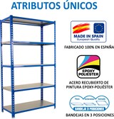 thumbnail of SimonRack Estantería Metálica, 1800x900x300 mm, 5 Alturas, Bandeja Metal, 180 kg de Punto Flexión, Azul/Galva - Simonclick