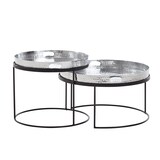 thumbnail of Couchtisch 2er Set Silber / Schwarz Metall Hammerschlag Satztisch Rund, Sofatisch abnehmbares Tablett, Tabletttisch Sofa 2 teilig Modern, Runder