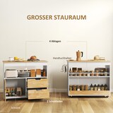 thumbnail of Küchenwagen Servierwagen Eiche 107x50x85 cm mit Kautschukholz Arbeitsplatte 2 Schubladen Schrank offenem Fach Rollen Soft Close