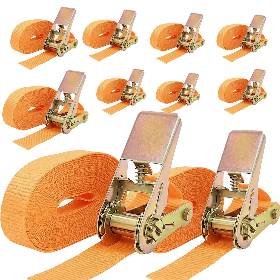 10x Spanngurt mit Ratsche 1-tlg 4m 800kg 25mm TÜV/GS orange wetterfest und robust