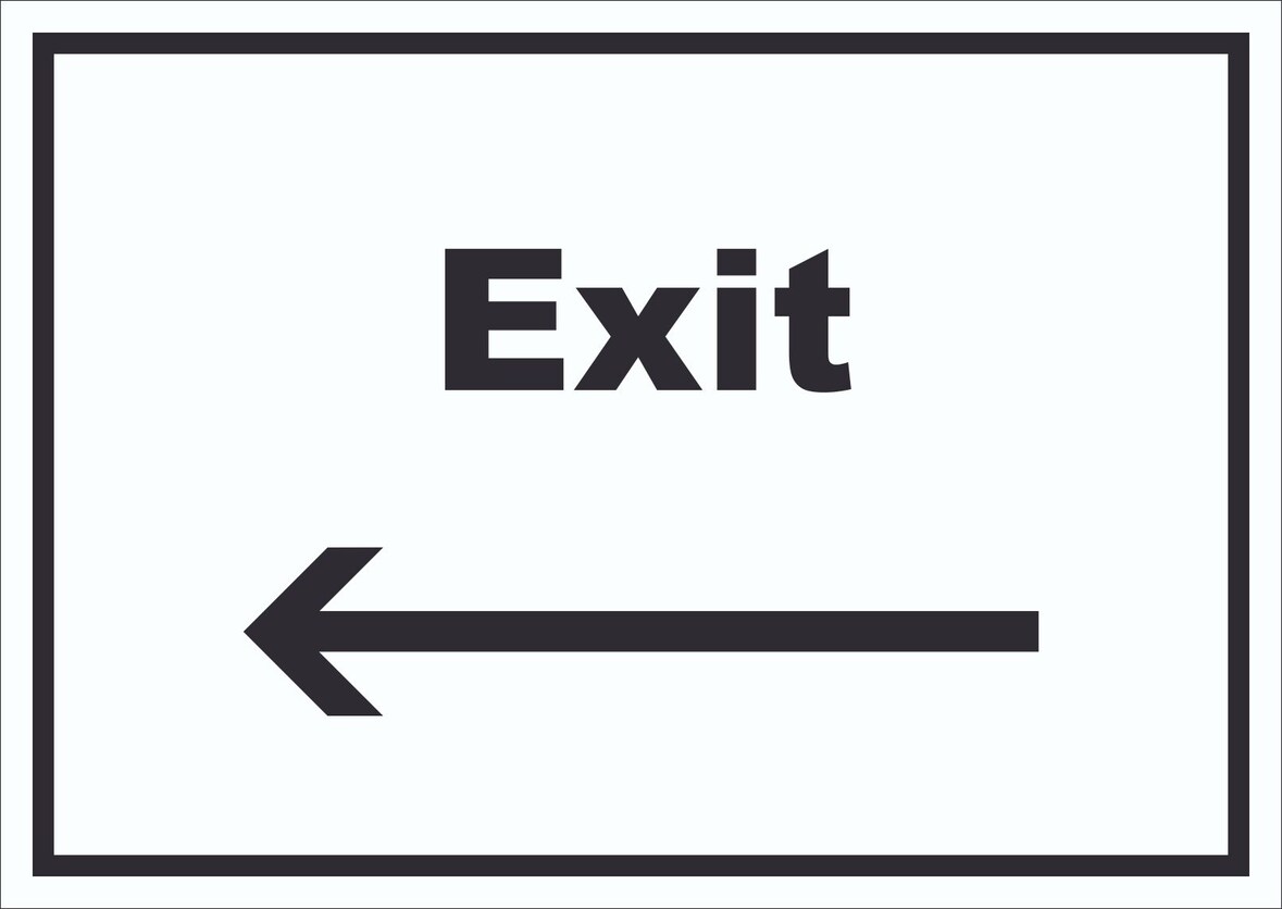 Exit Schild mit Text und Richtungspfeil links Ausgang waagerecht A6 Rückseite selbstklebend