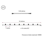 thumbnail of Guirlande 50 mètres guinguette IP65 50 ampoules G45 LED plastique 1W blanc chaud 2700K câble noir prolongeable