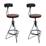thumbnail of 2er-Set Barhocker mit Lehne | Sitzhöhe 64-83cm | höhenverstellbar drehbar Fußablage | Industrial Metall Holz | Braun | Gestell Schwarz | Barstuhl