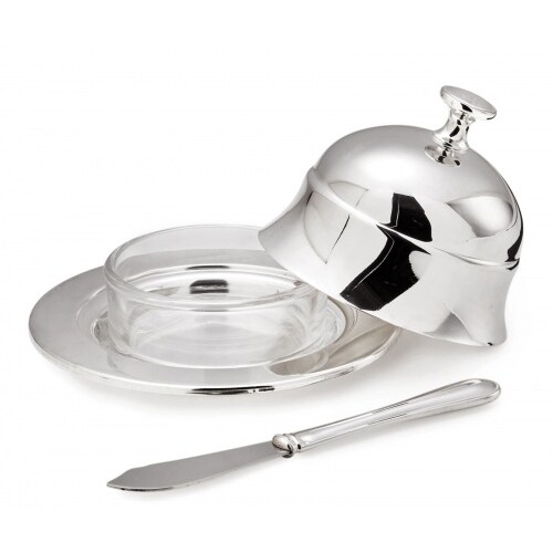 Butterdose Butterglocke Epe, Ø 11 cm, edel versilbert, mit passendem Buttermesser 18 cm