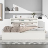 thumbnail of Merax Stauraumbett Doppelbett 140x200 Massivholzbett mit Schublade @ Kopfteil Bücherregal & Lattenrost Weiß