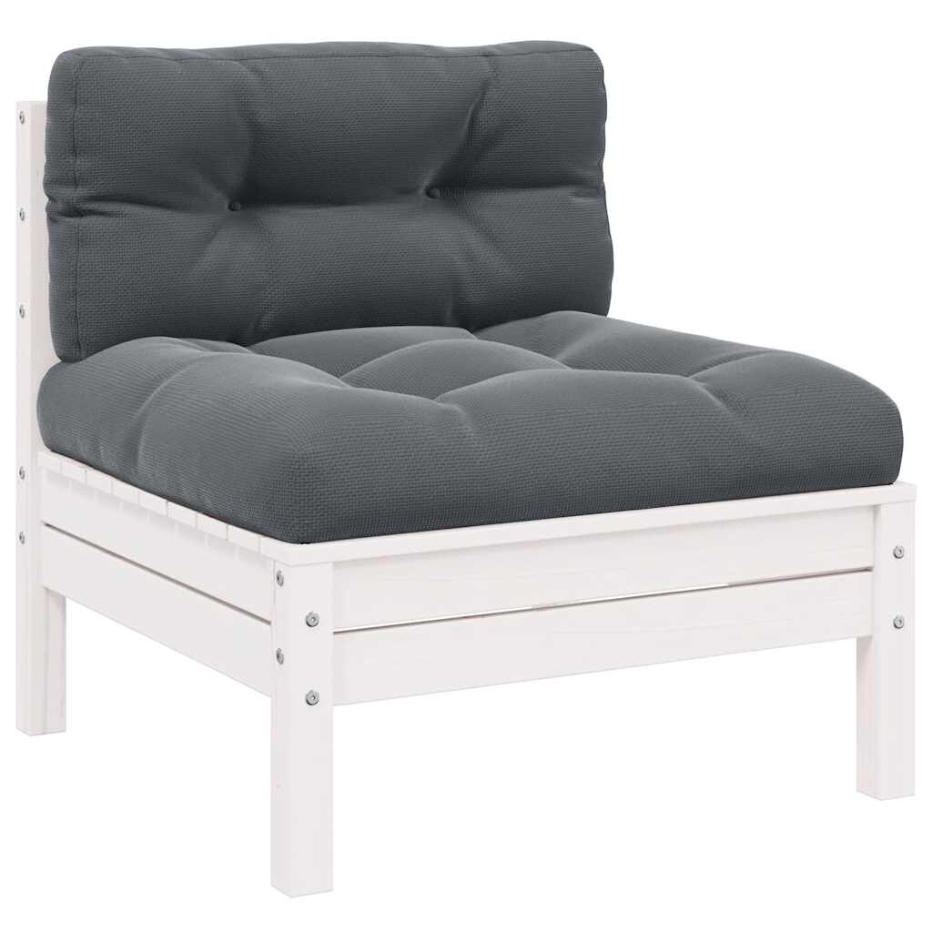 vidaXL Garten-Mittelsofa mit Kissen Weiß Massivholz Kiefer
