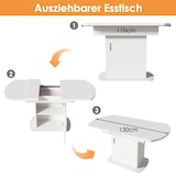 thumbnail of Ausziehbarer Esstisch oval 130x70x75  mit Stauraum und Schrankfächern, Spanplatte, Weiß+Silber, platzsparend und multifunktional