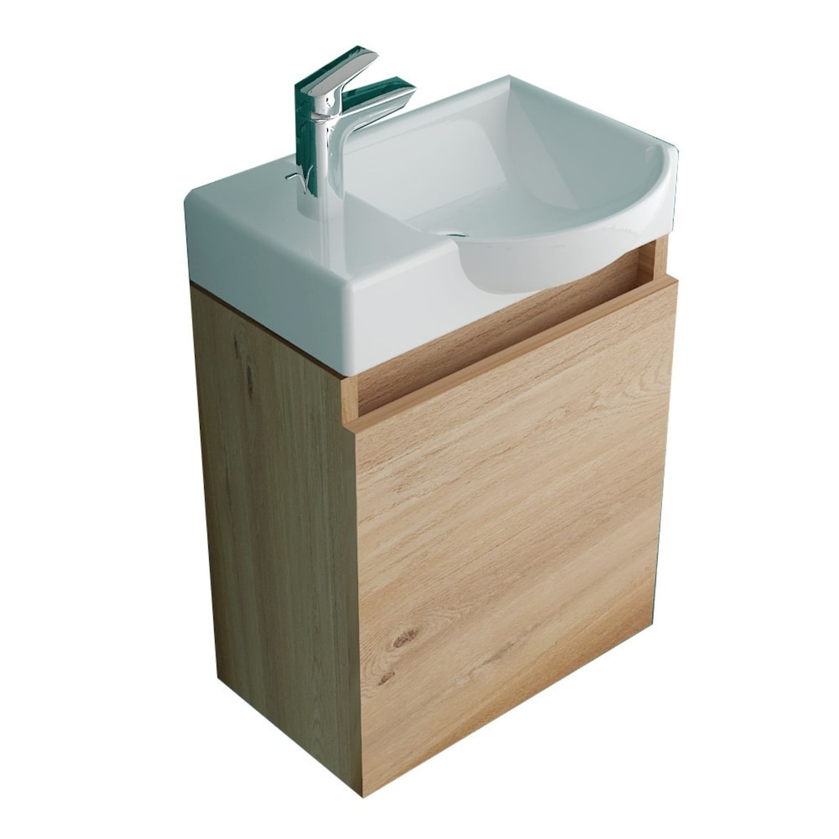 Alpenberger Gäste-WC Waschtisch | Keramik-Waschbecken mit Unterschrank | Badschrank mit Softclose | Vormontierter Waschbeckenunterschrank Badmöbel Set