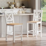 thumbnail of Conjunto de 2 taburetes de bar altura asiento 60,2 cm taburetes de cocina de madera con respaldo y reposapiés carga 120 kg para comedor salón