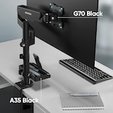 thumbnail of ONKRON Ablage für Monitorhalterungen 30-35 mm, Organizer mit Handyhalter, passend für D101E, D121E, D208E, G70, G140, TS1220, TS5065, Schwarz A35-B
