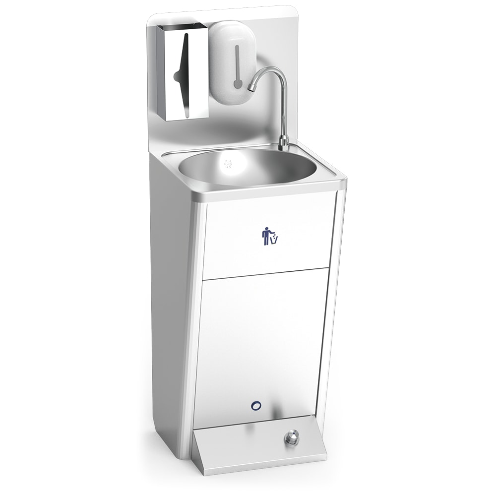 Lavello a colonna in acciaio inox con comando a pedale caldo/freddo accessori inclusi