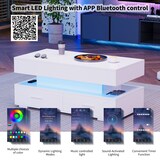 thumbnail of Merax 100*50*44cm hydraulisch höhenverstellbarer Couchtisch, mit LED-Beleuchtung, Bluetooth-APP-Steuerung, 2 Schubladen und offenem Stauraum, Weiß