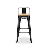 thumbnail of Lot de 4 tabourets de bar en métal noir mat style industriel avec dossier et assise en bois clair - Hauteur 76 cm
