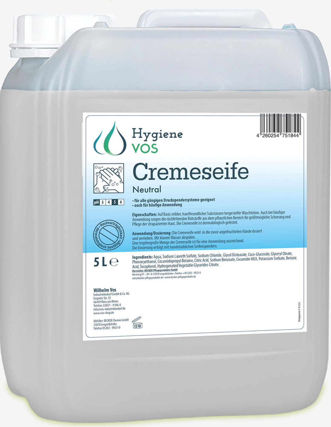 Hygiene Vos - Neutrale Cremeseife 5L