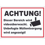 thumbnail of Achtung Videoüberwachung Unbefugte Müllentsorgung wird angezeigt Aufkleber A9 (37x52mm)