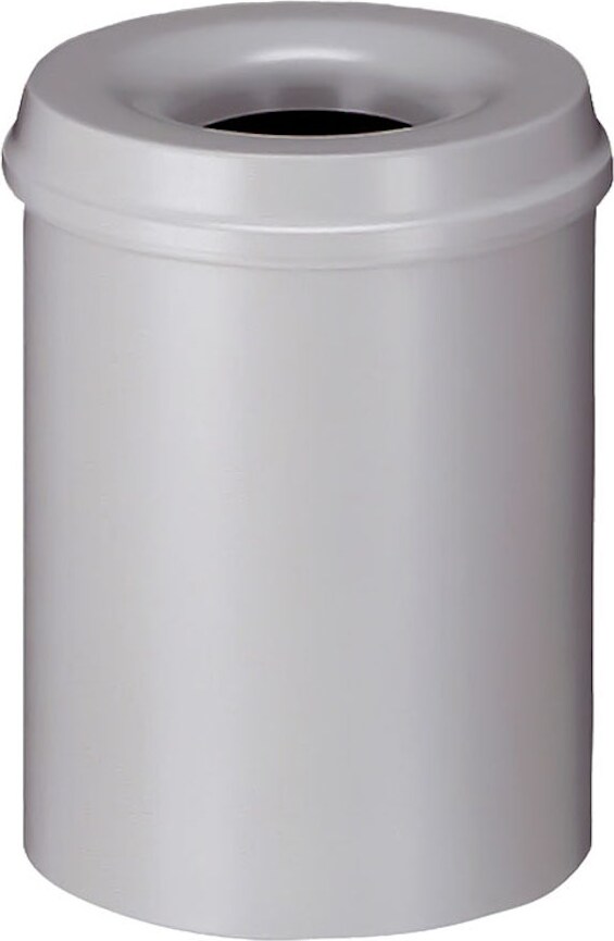 PROREGAL Selbstlöschender Papierkorb & Abfallsammler aus Metall | 15 Liter, HxØ 36x26cm | Grau