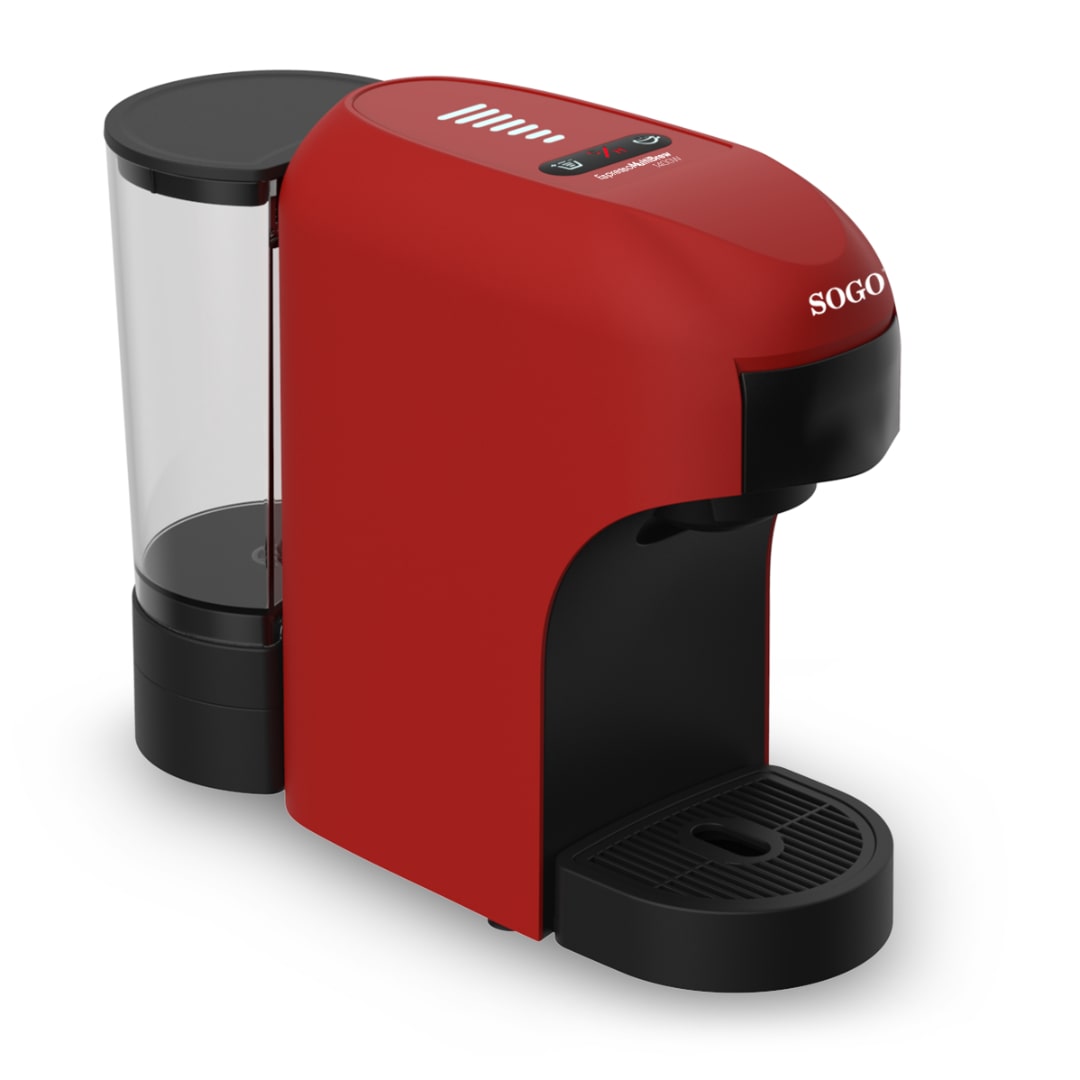 Sogo máquina de café 4‑em‑1 multi‑cápsulas, 20 bar, compatível com vários sistemas, extração rápida, vermelho/preto.