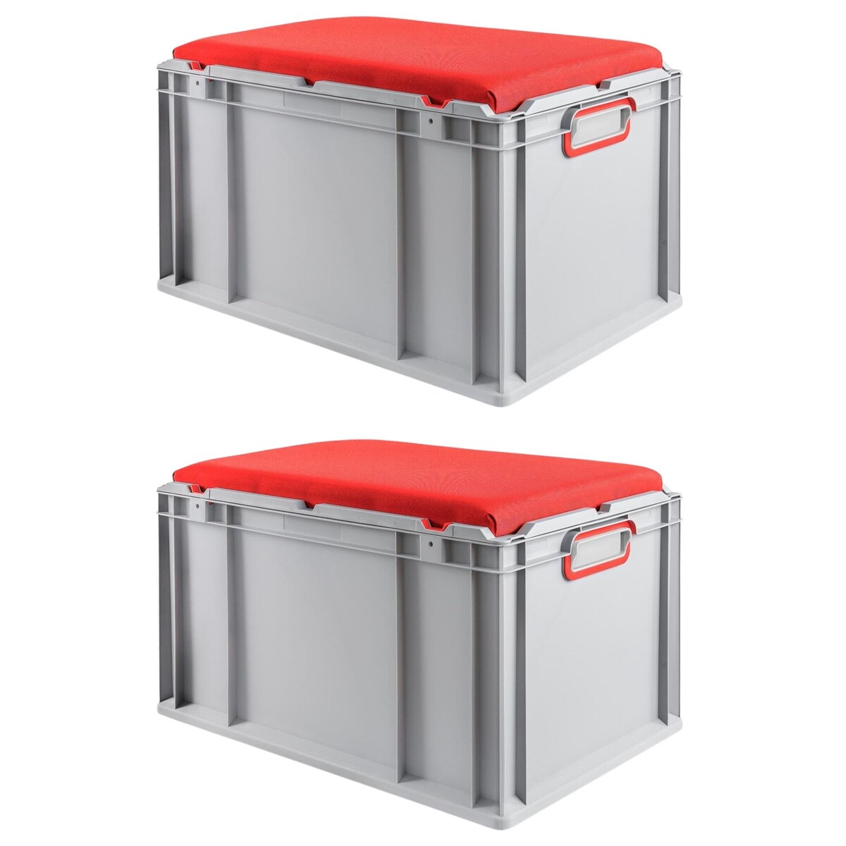PROREGAL 2x Eurobox NextGen Seat Box Rot | HxBxT 36,5x40x60cm | 65 Liter | Griffe geschlossen | Eurobehälter, Sitzbox