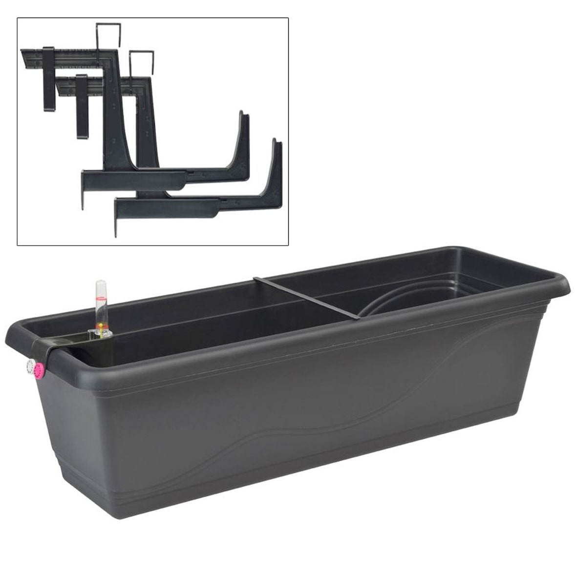 Blumenkasten 59cm mit Kastenhalter und Wasserspeicher Balkonkasten Pflanzkasten