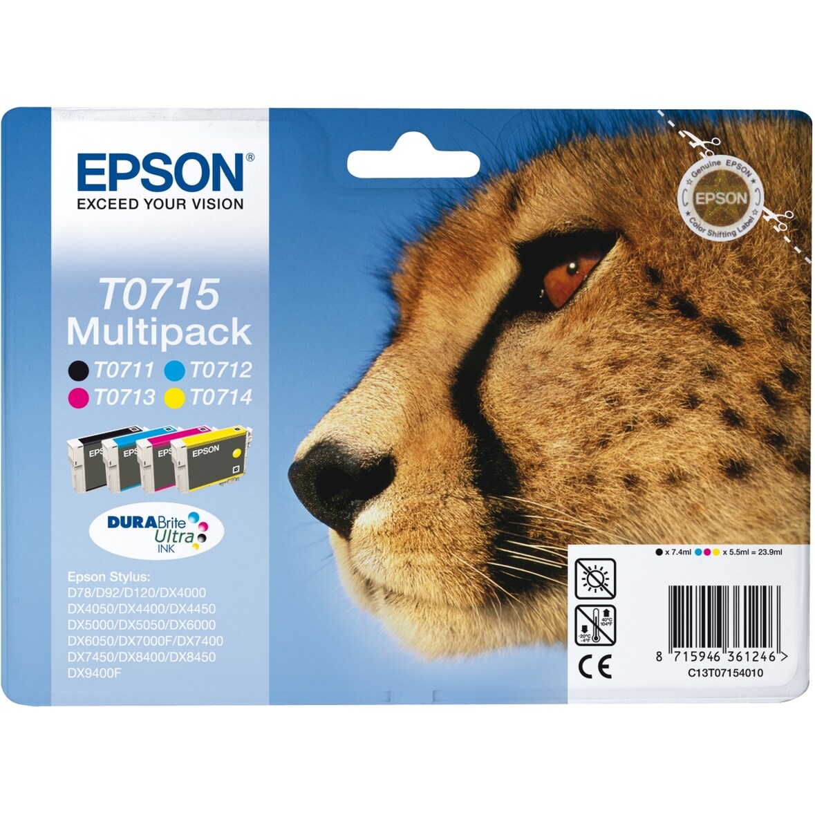 Tintenpatronen Original Epson Multipack T0715 schwarz/cyan/magenta/gelb Packung mit 8 Stück