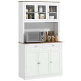 thumbnail of Alacena de cocina mueble auxiliar de cocina con 3 puertas de vidrio compartimento abierto 2 cajones y estantes ajustables 100x40x180 cm blanco